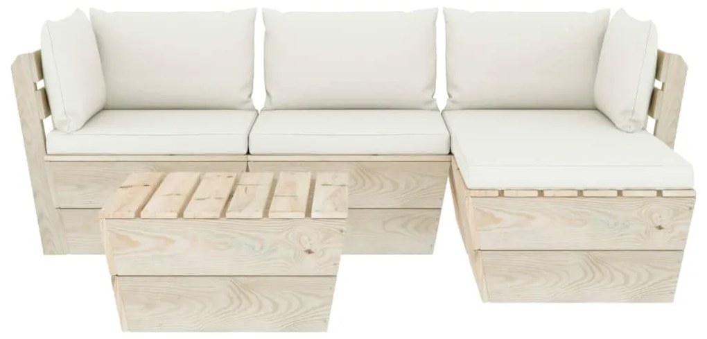 Set divani da giardino su pallet 5 pz con cuscini legno abete