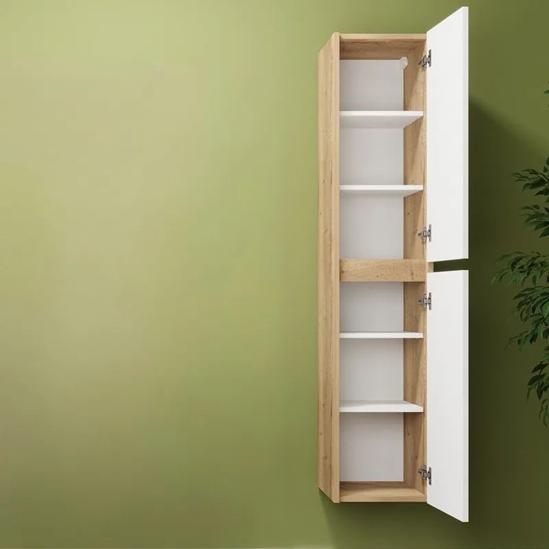 Colonna bagno sospesa 166 cm colore rovere naturale e bianco lucido | LAC-AMFI-RB - KAMALU