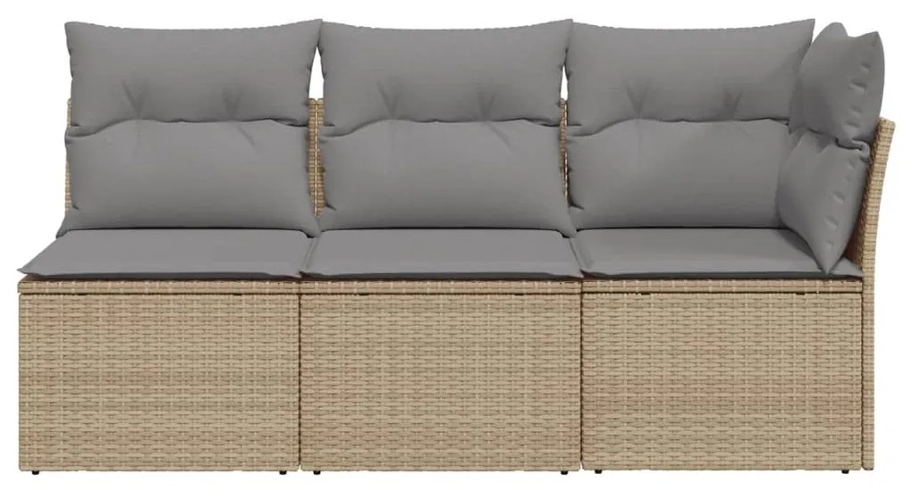 Divano da giardino con cuscini a 3 posti beige in polyrattan