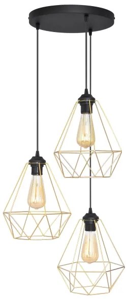 Lampadario a sospensione con filo KARO 3xE27/15W/230V oro/nero