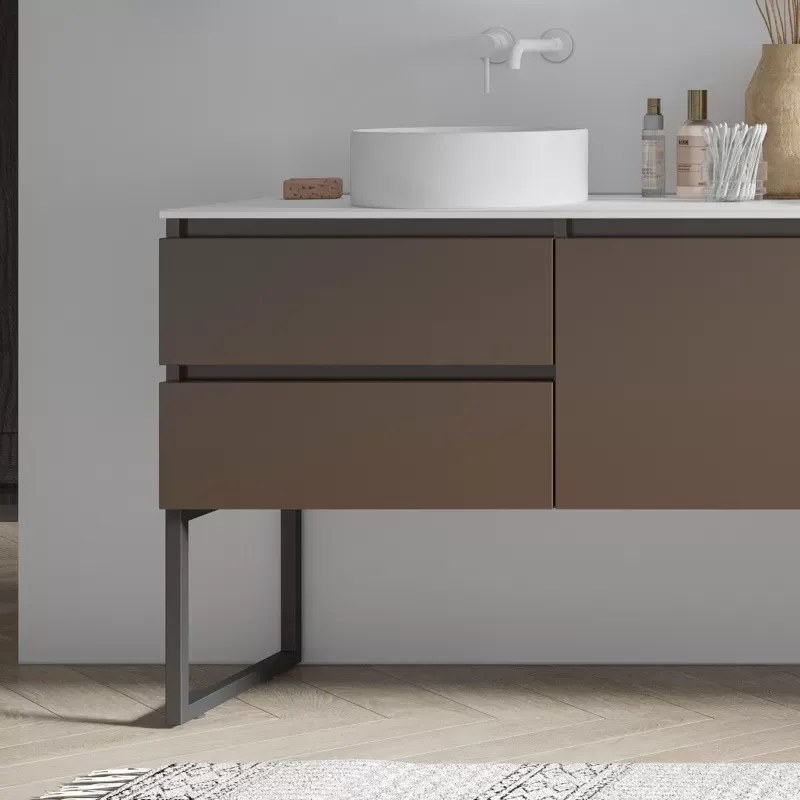 Mobile bagno a terra 180 cm con piano bianco solid surface e 5 cassetti SP-180SS5 - KAMALU