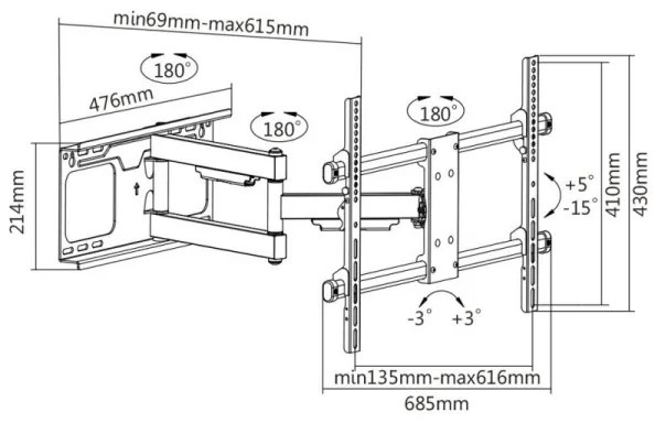 MK FLORIA MKF-20DP646 - Supporto a parete per TV con giunto 80" nero