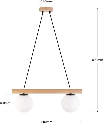 Lampada a sospensione con cavo WOODSTOCK 2xE27/15W/230V legno/nero