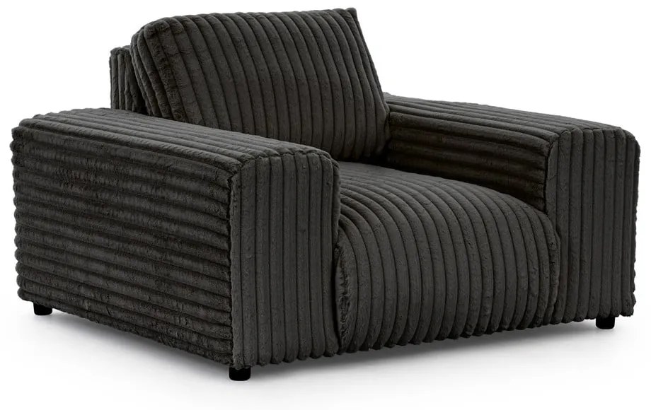 Poltrona grigio scuro con rivestimento in velluto a coste Justin – Ropez