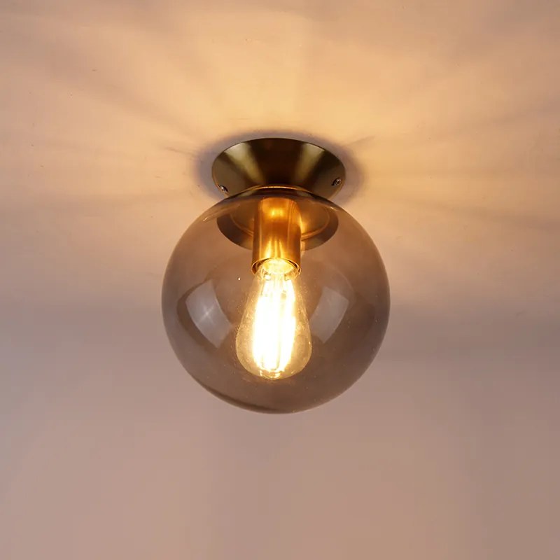 Lampadario Art Déco ottone con vetro fumé - Pallon