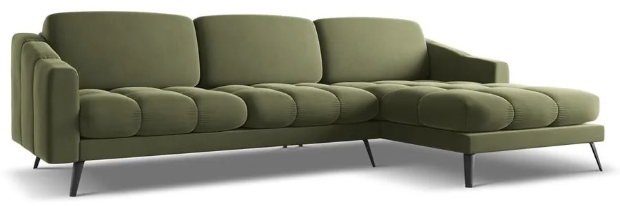 Divano angolare verde (con penisola a destra) con rivestimento in velluto Nalu – Makamii