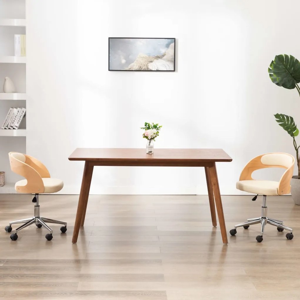 Sedia Da Pranzo Girevole Crema İn Legno Ricurvo E Similpelle /