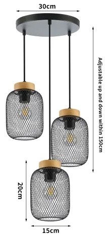 Brilagi - Lampada a sospensione con cavo BASKLITE 3xE27/15W/230V legno di caucciù/nero