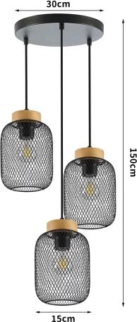 Brilagi - Lampadario a sospensione con cavo BASKLITE 3xE27/15W/230V legno/nero