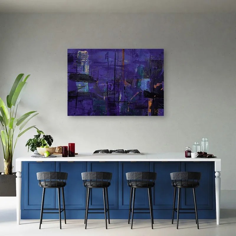 Quadro su tela, Astrazione dipinta a mano viola  Dimensioni 120x80