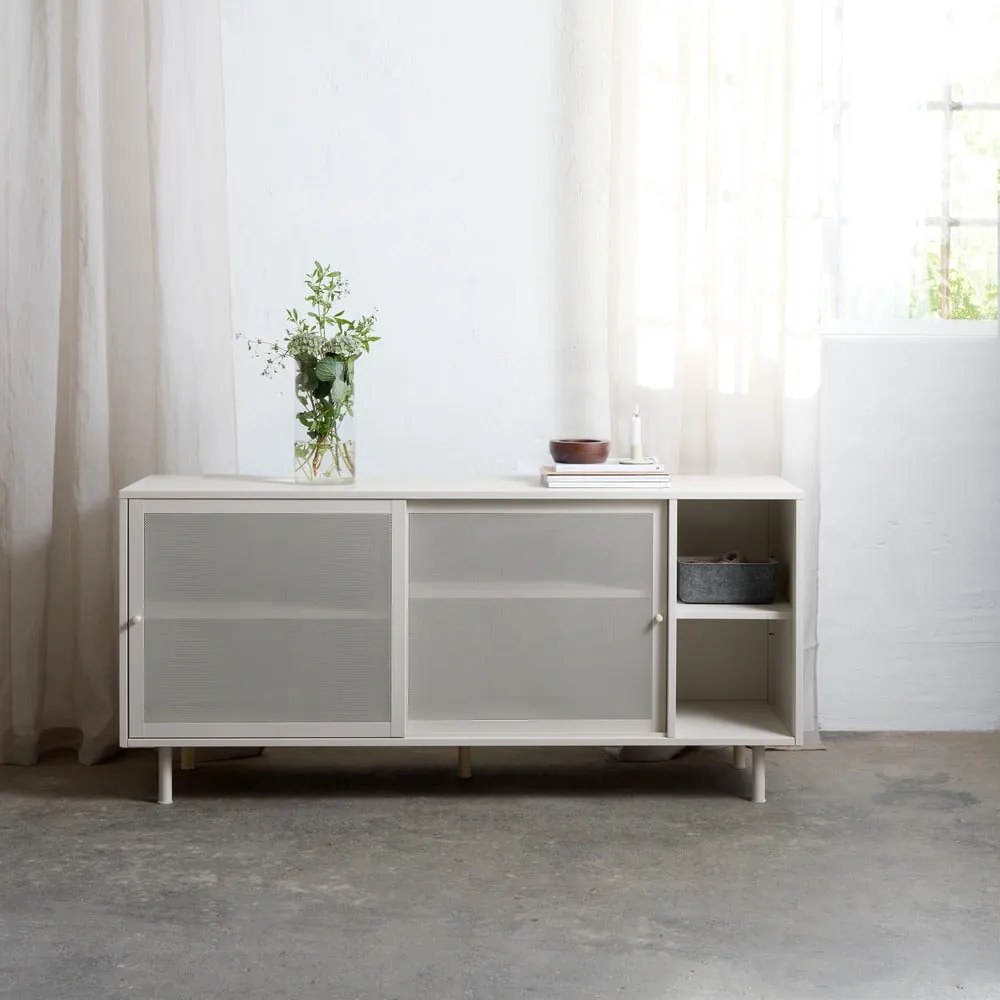 Cassettiera grigia in metallo con porte scorrevoli 160x75x47 cm Veep – Unique Furniture