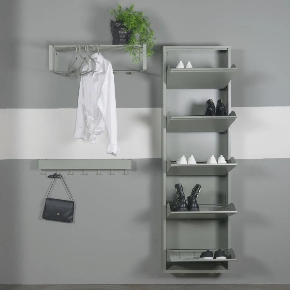 Scarpiera verde polveroso in metallo con ante ribaltabili 50x169x15 cm Billy – Spinder Design