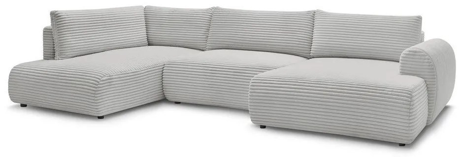 Divano angolare in grigio chiaro allungabile (con penisola a destra/a forma di "U") con rivestimento in velluto a coste Lucien – Bobochic Paris