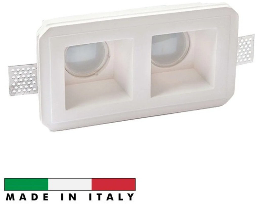 Portafaretto GU10 e MR16 in Gesso Pitturabile Rettangolare 118x213mm per Doppia Lampadina