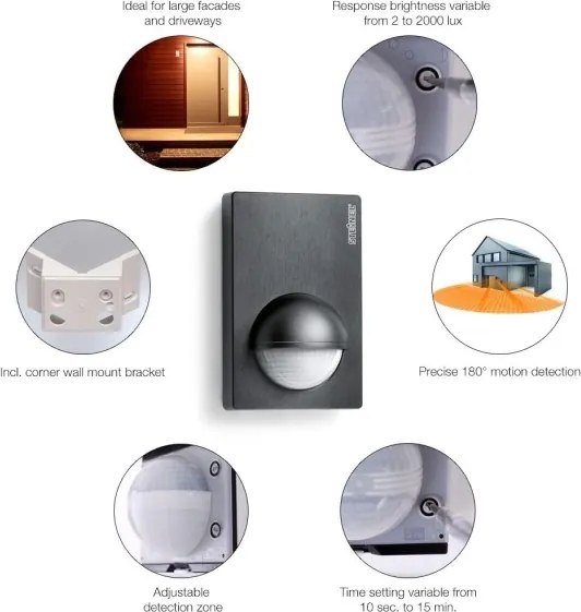 STEINEL 603113 - Sensore movimento esterno IS 180-2 nero IP54