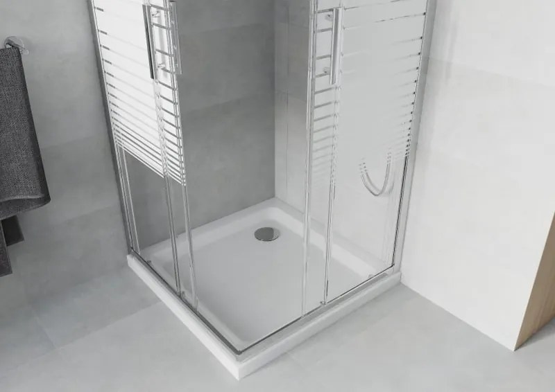 Mexen Rio cabina doccia quadrata 90 x 90 cm, strisce bianche, cromo + piatto doccia Flat, bianco - 860-090-090-01-20-4010