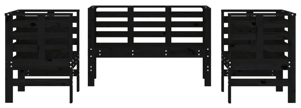 Set salotto da giardino 3 pz nero in legno massello di pino