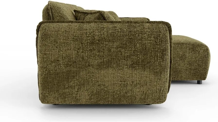 Divano angolare verde (con penisola a destra/con chaise lounge) con rivestimento in ciniglia Nelia – Ropez