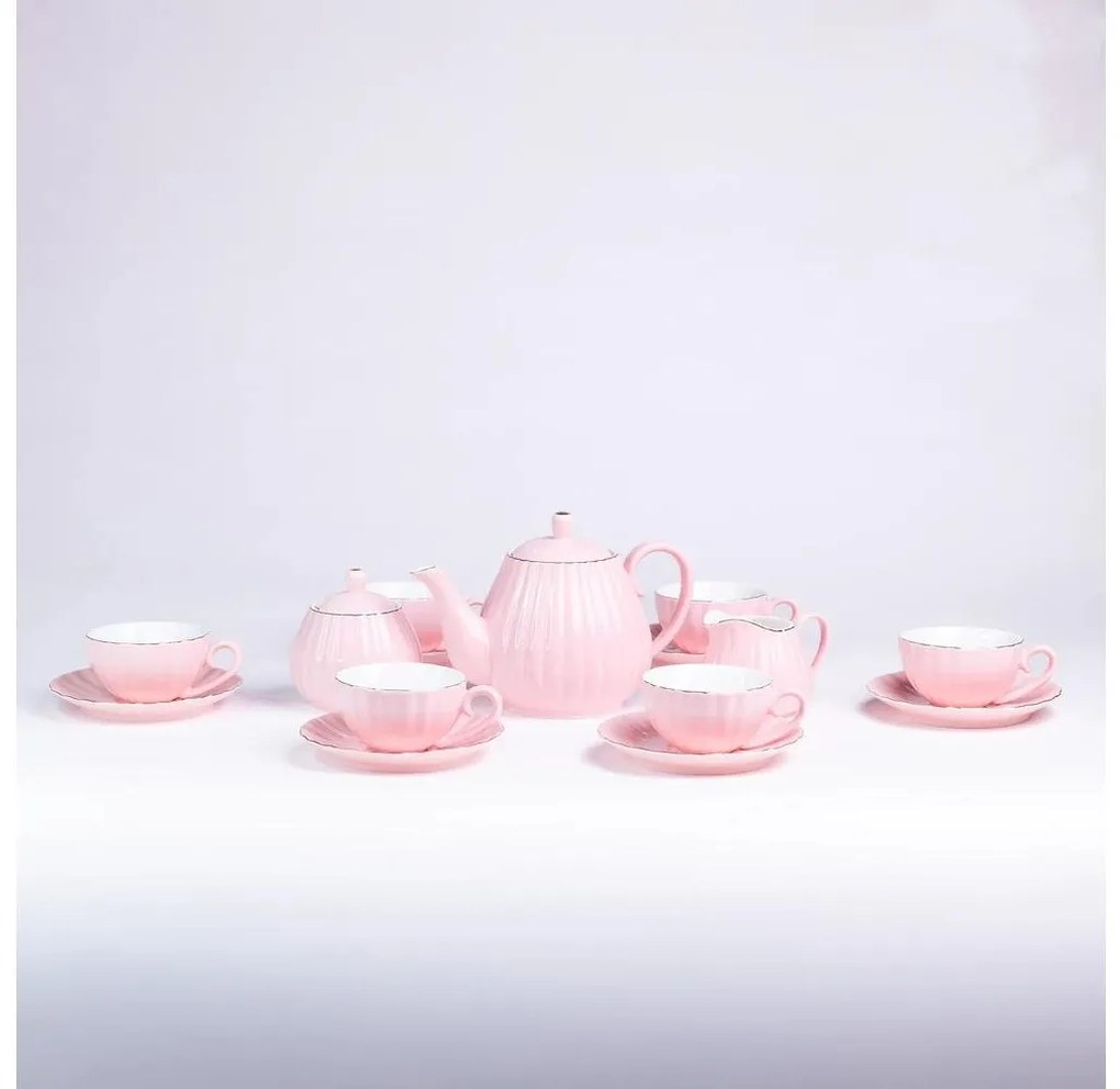 Set da caffè in porcellana 15 pezzi, rosa