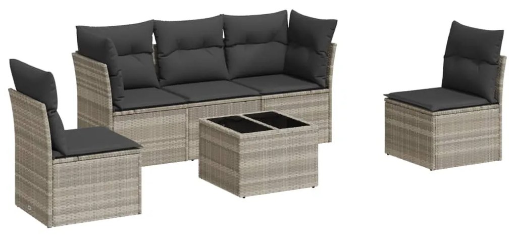 Set divano da giardino 6pz con cuscini grigio chiaro polyrattan