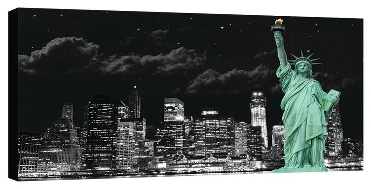 Stampa su tela Statue of Liberty dark sky, bianco e nero 140 x 70 cm