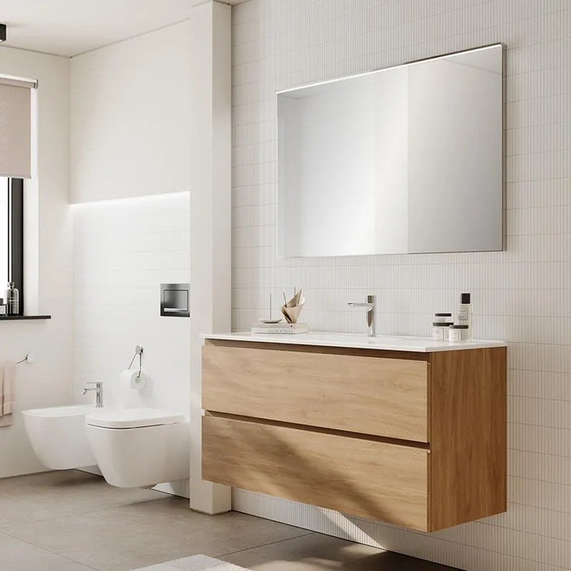 Mobile bagno con lavabo STEP L120 x H60 x P46 cm oak in mdf 2 cassetti per vasca centrale