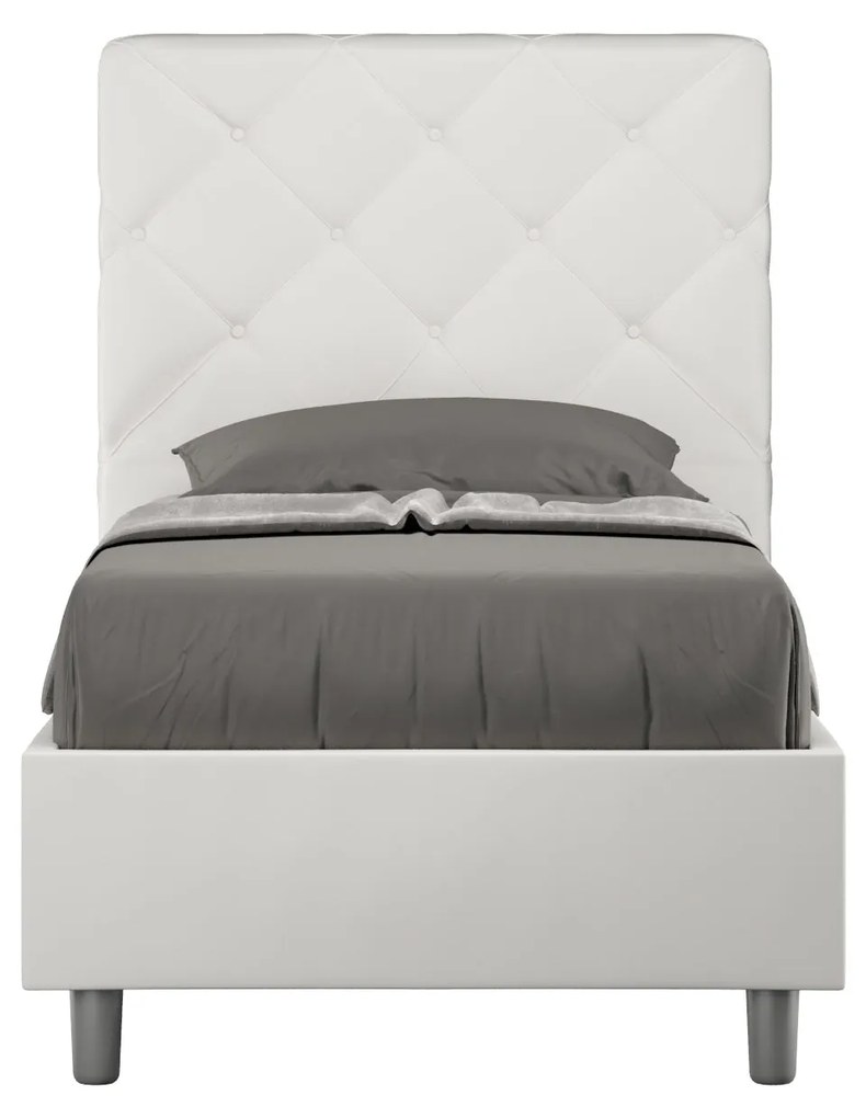 Letto singolo imbottito similpelle Priya con e senza rete e contenitore 80x200, Bianco / Con Rete