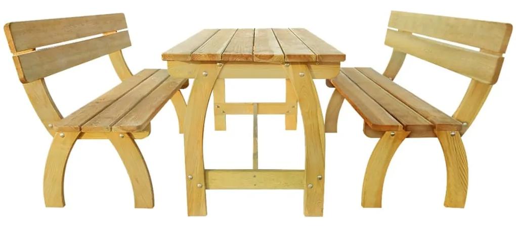 Tavolo da birreria con 2 panche in legno di pino impregnato
