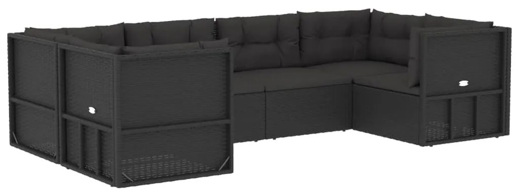 Set mobili da giardino 6 pz con cuscini in polyrattan nero