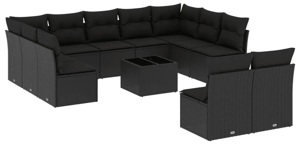 Set divani da giardino 12 pz con cuscini nero in polyrattan