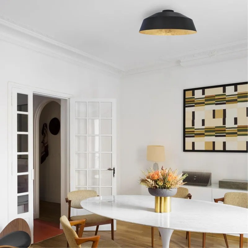 Plafoniera glamour Tokyo nero, foglia oro ø 50 cm IP20, E27 LUMICOM