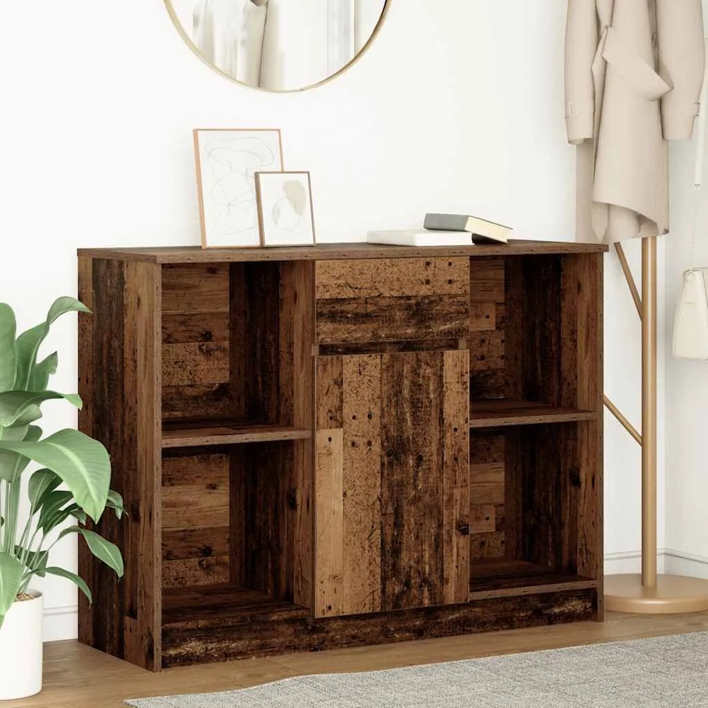 Credenza Con Cassetto Legno Antico 101x35x76 Cm İn Truciolato /