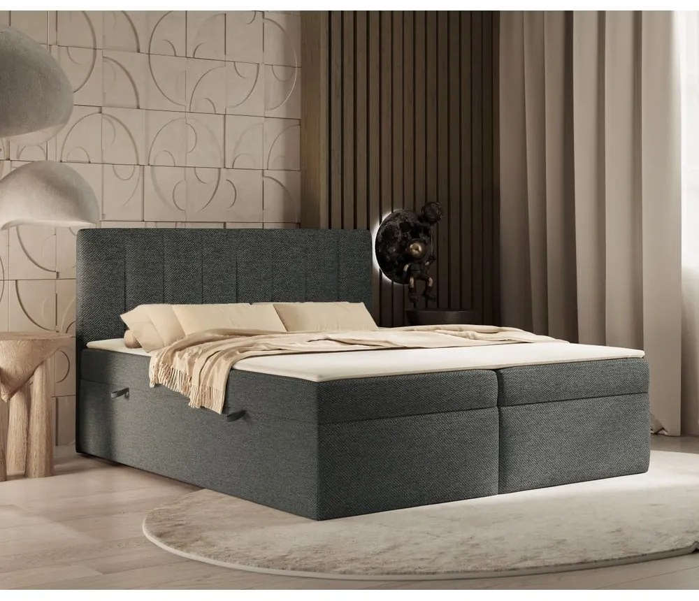 Letto boxspring grigio scuro con contenitore 160x200 cm Novento - Maison de Rêve