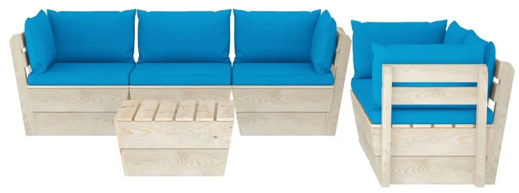 Set divani da giardino su pallet 6 pz con cuscini legno abete