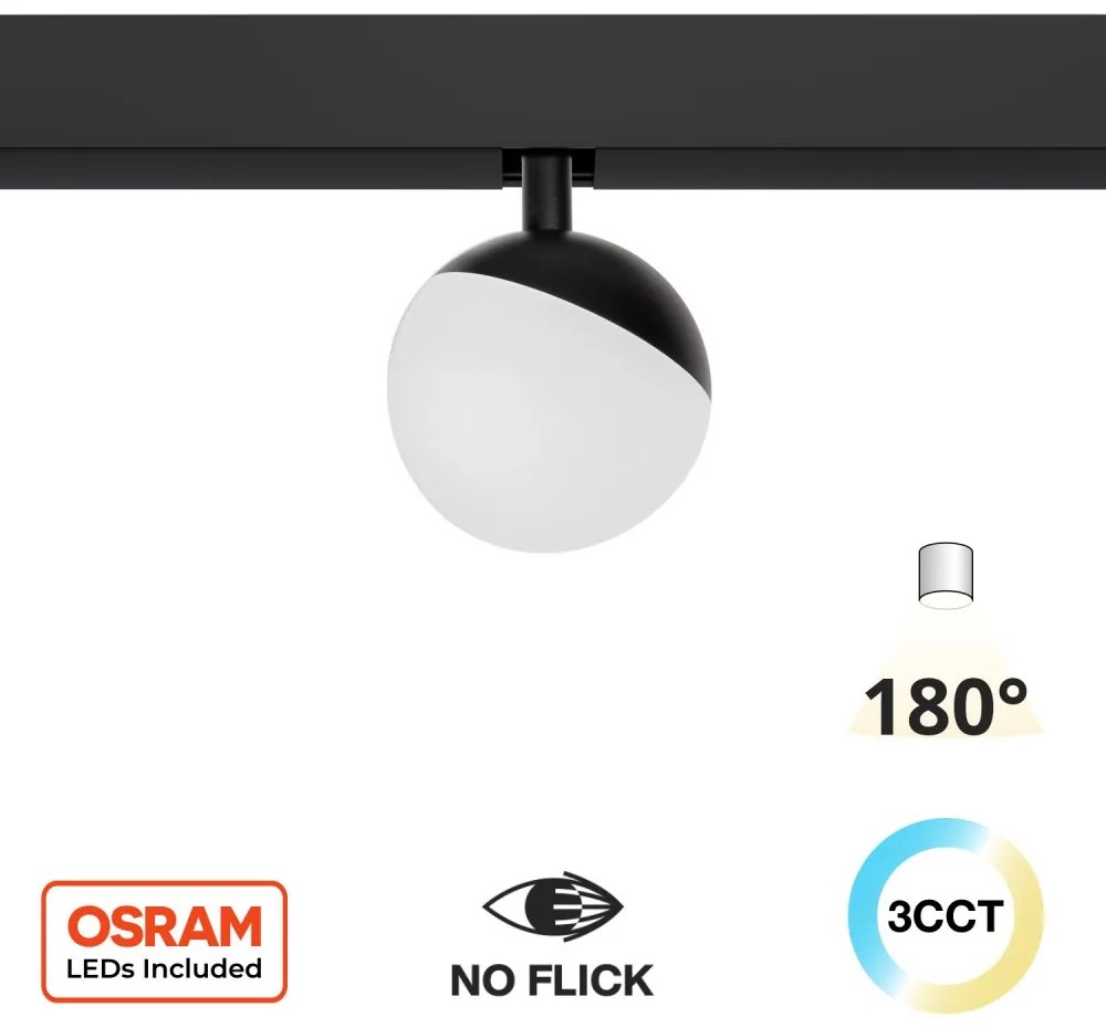 Sfera LED 7W Magnetica, CCT, Angolo 180°, Nera Colore Bianco Variabile CCT