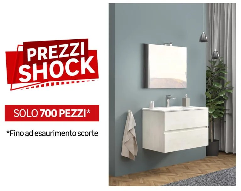 Mobile sottolavabo e lavabo con illuminazione Simple per vasca centrale rovere bianco L 80 x H 50 x P 44 cm 2 cassetti