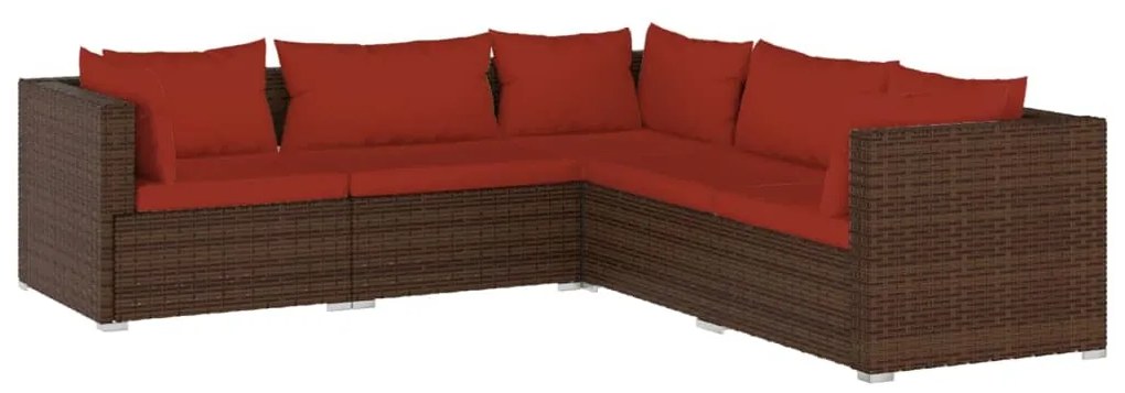 Set Divani da Giardino 5 pz con Cuscini in Polyrattan Marrone