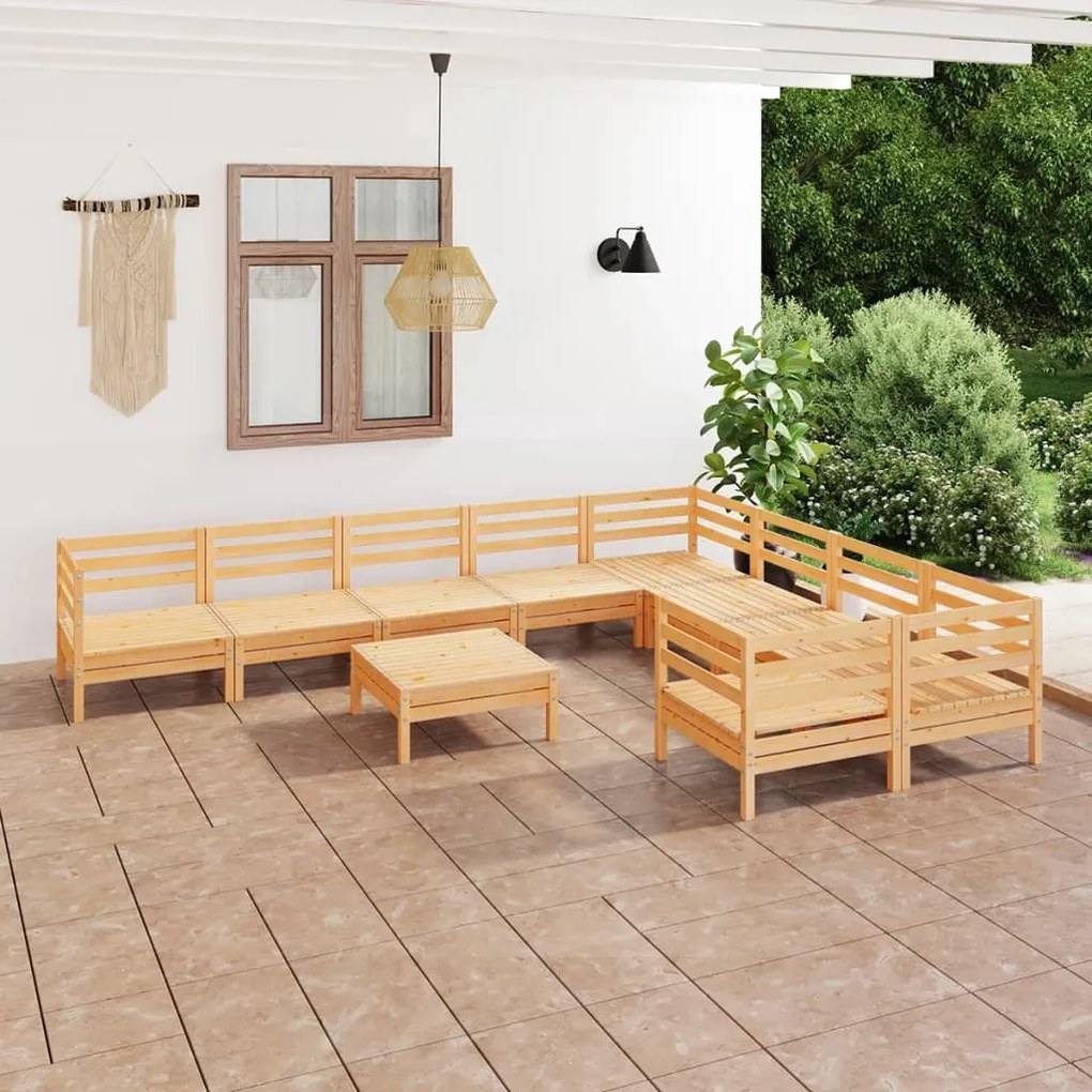 Set Salotto da Giardino 10 pz in Legno Massello di Pino