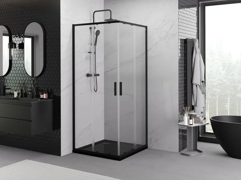 Mexen Exo-S Duo cabina doccia quadrata scorrevole 90 x 90 cm, trasparente, nera - 8111-090-090-70-00