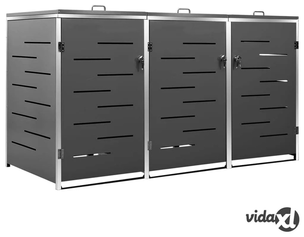 vidaXL Copribidone per Spazzatura Triplo 207x77,5x112,5cm Acciaio Inox