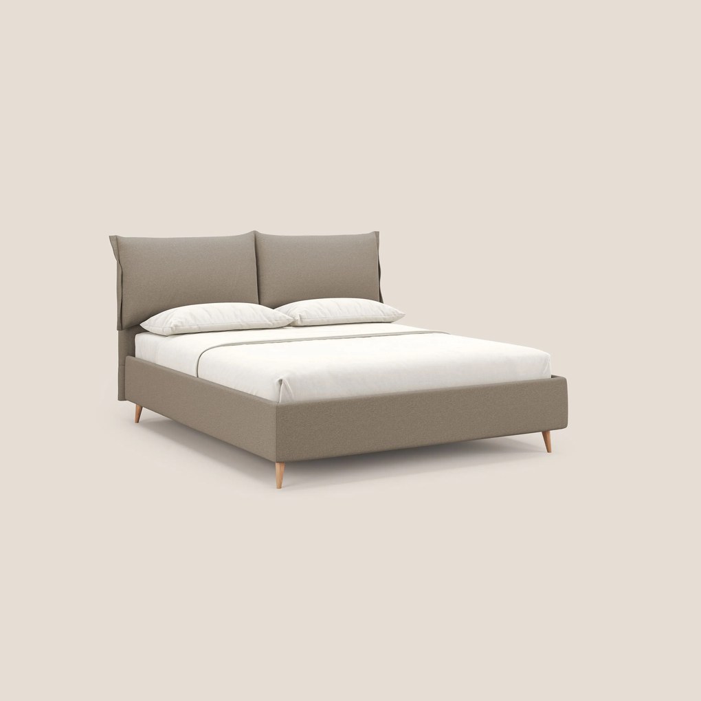 Elettra letto contenitore imbottito e sfoderabile con cuscini testata in tessuto impermeabile T13 beige
