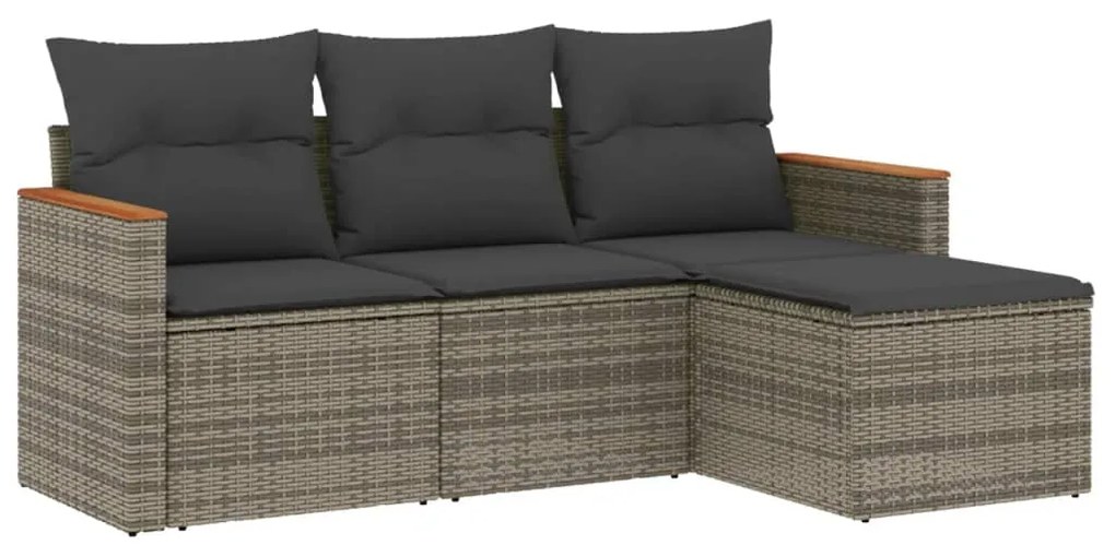 Set divani da giardino 4 pz con cuscini in polyrattan grigio