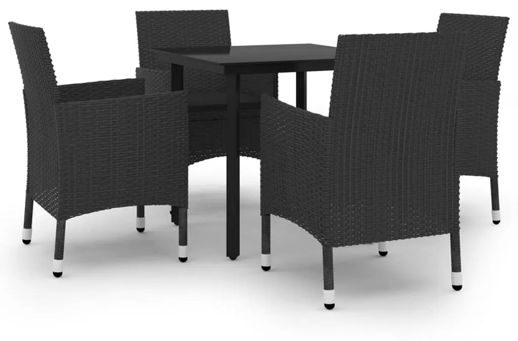 Set da pranzo da giardino 5 pz con cuscini polyrattan e vetro