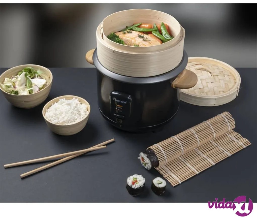 Bestron Cuociriso con Vaporiera Bambù e Set Sushi ARC100BBS 1 L Nero