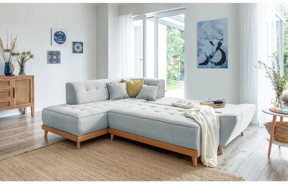 Divano letto angolare grigio chiaro L, angolo sinistro Dazzling Daisy - Miuform