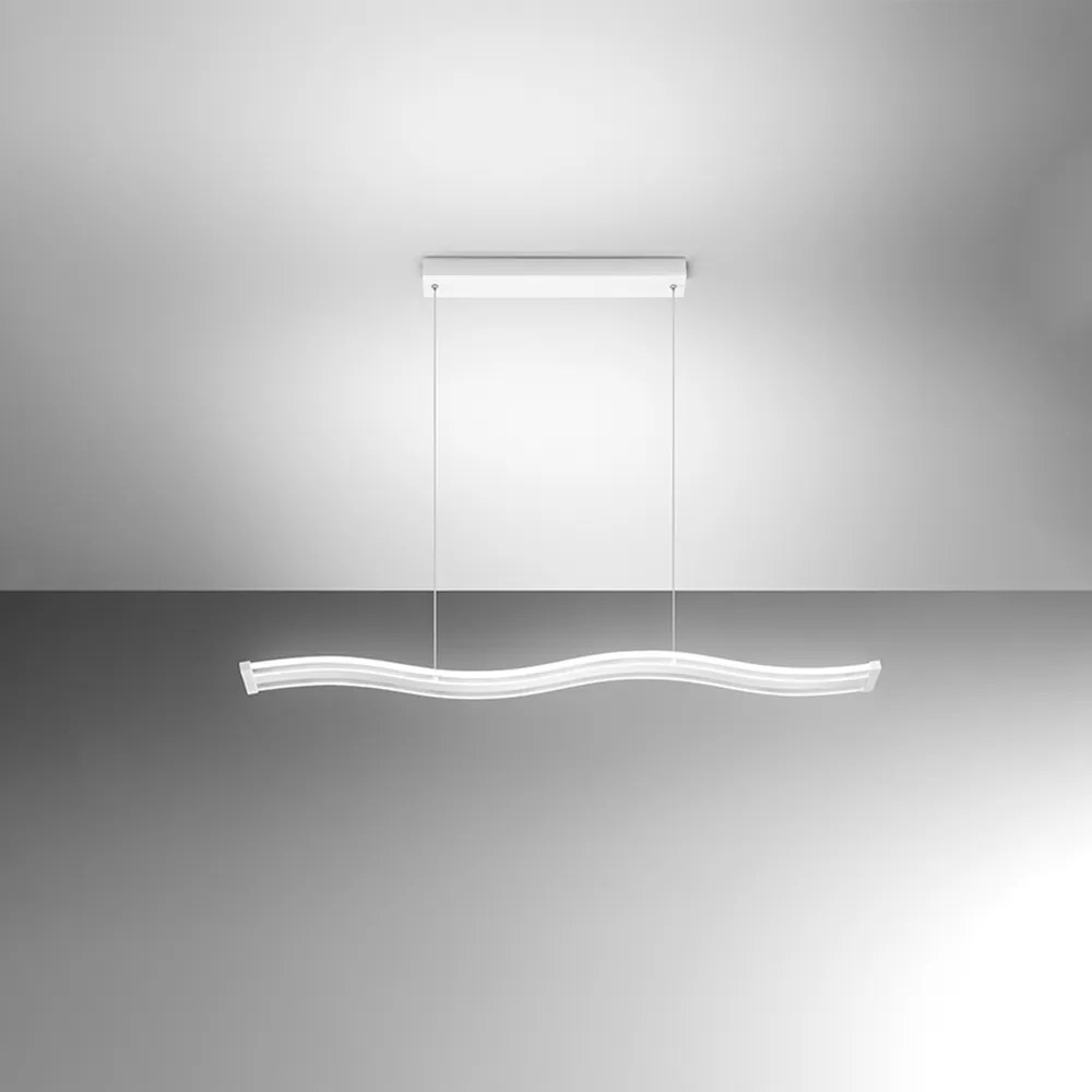 Lampadario Moderno Bend Metallo E Alluminio Bianco Led Dimmerabile