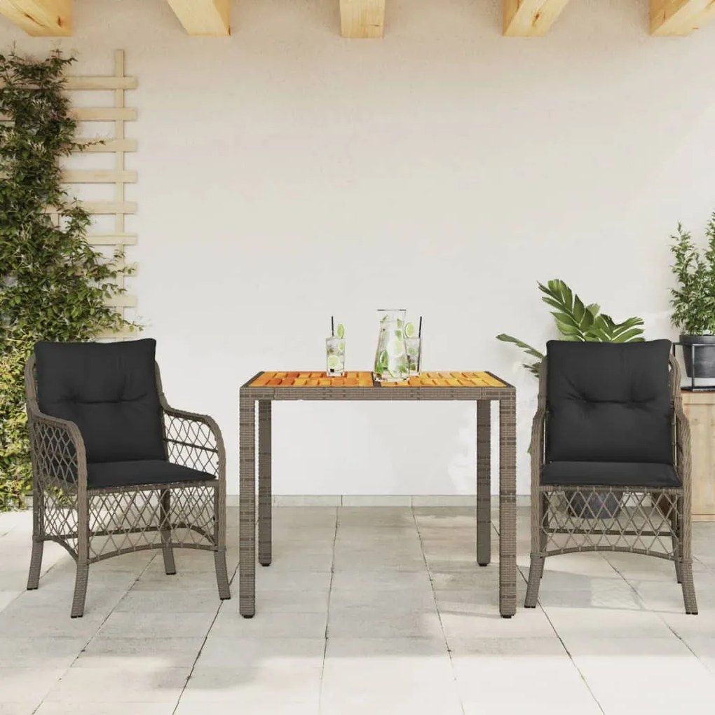 Set Da Bistrò 3 Pz Con Cuscini Grigio İn Polyrattan /