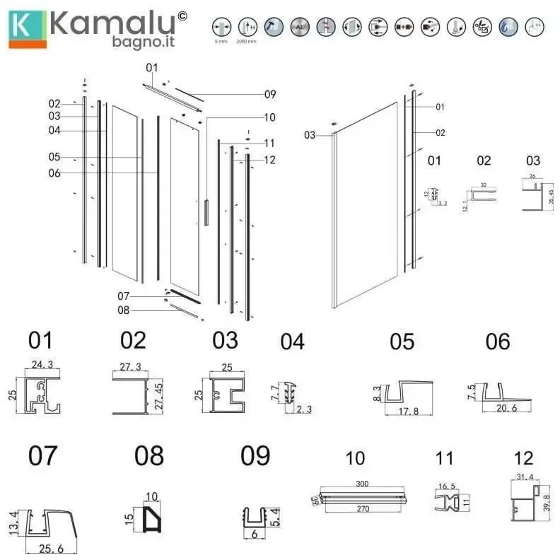 Kamalu - Cabina doccia 80x120 colore bianco vetro 6mm altezza 200h | KLA-4000N