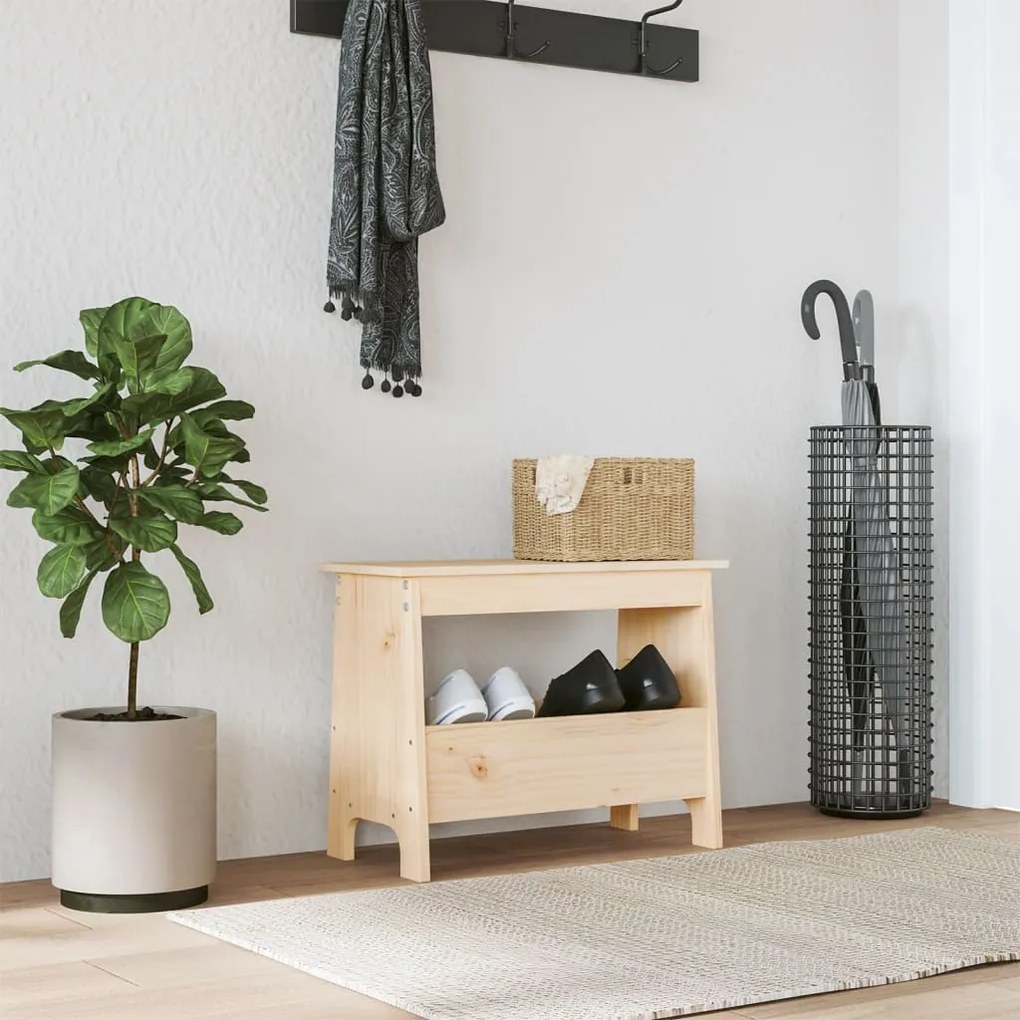 Panca Da Ingresso 60x28x45 Cm İn Legno Massello Di Pino /