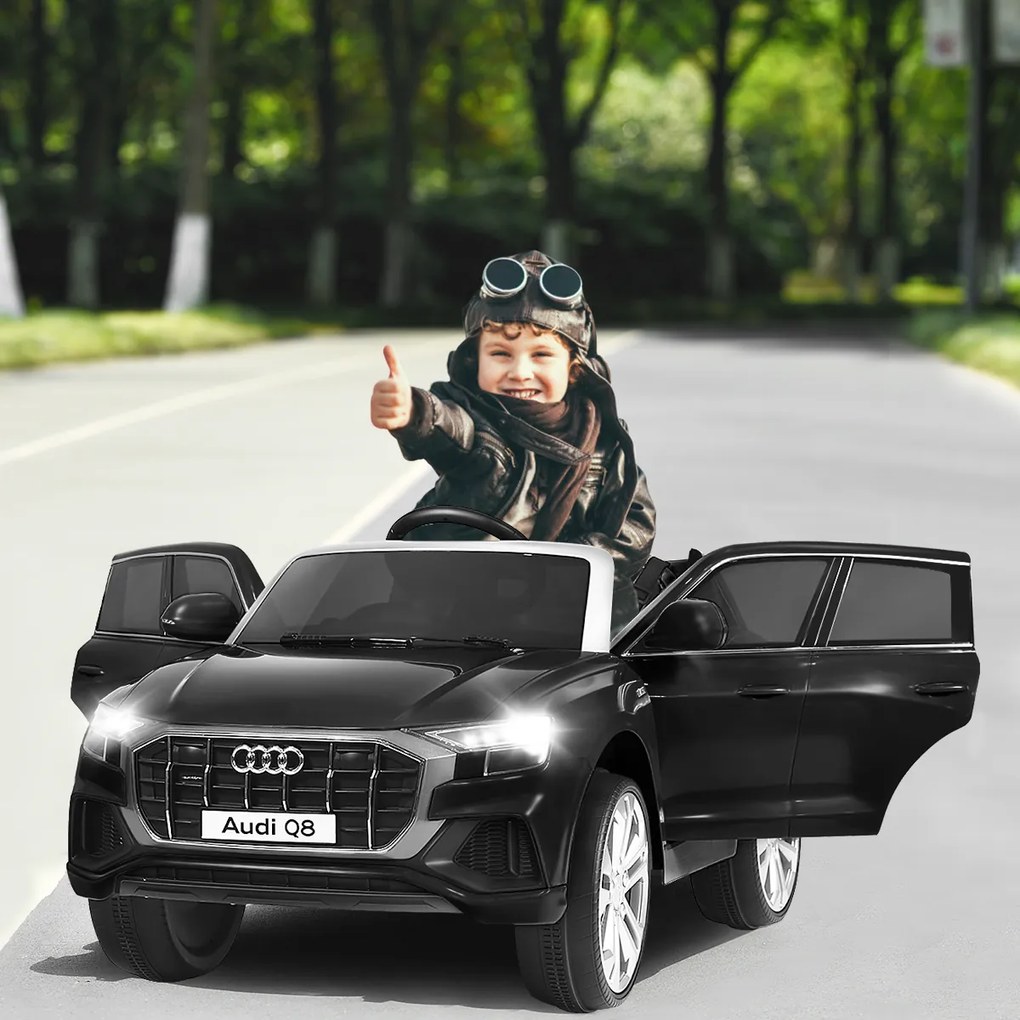 Costway Macchina cavalcabile per bambini con telecomando e luci LED, Audi Q8 con batteria 12 V e 2 motori Nero